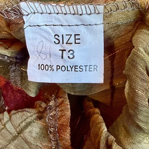 Lise P Paris Sheer Crinkle Button Front Blouse T3 Olive Floral Metallic - Picture 6 of 7